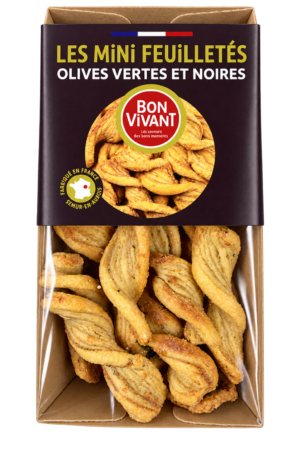 Les Mini Feuilletés Olives Vertes et Noires, Bon Vivant — sachet 60 g