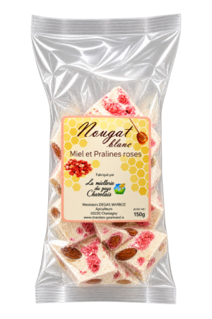 Nougat au Miel et Pralines Roses, La Miellerie du Pays Charolais — sachet 150 g